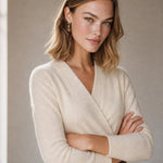 Serene V-Neck Knit Sweater — Beige, studio product shot