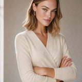Serene V-Neck Knit Sweater — Beige, studio product shot