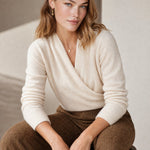 Serene V-Neck Knit Sweater — Beige, studio product shot