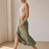 Sienna Luxe Midi Skirt — Olive, studio product shot