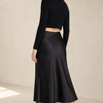 Sienna Luxe Midi Skirt — Black, banana_republic product shot