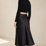 Sienna Luxe Midi Skirt — Black, banana_republic product shot
