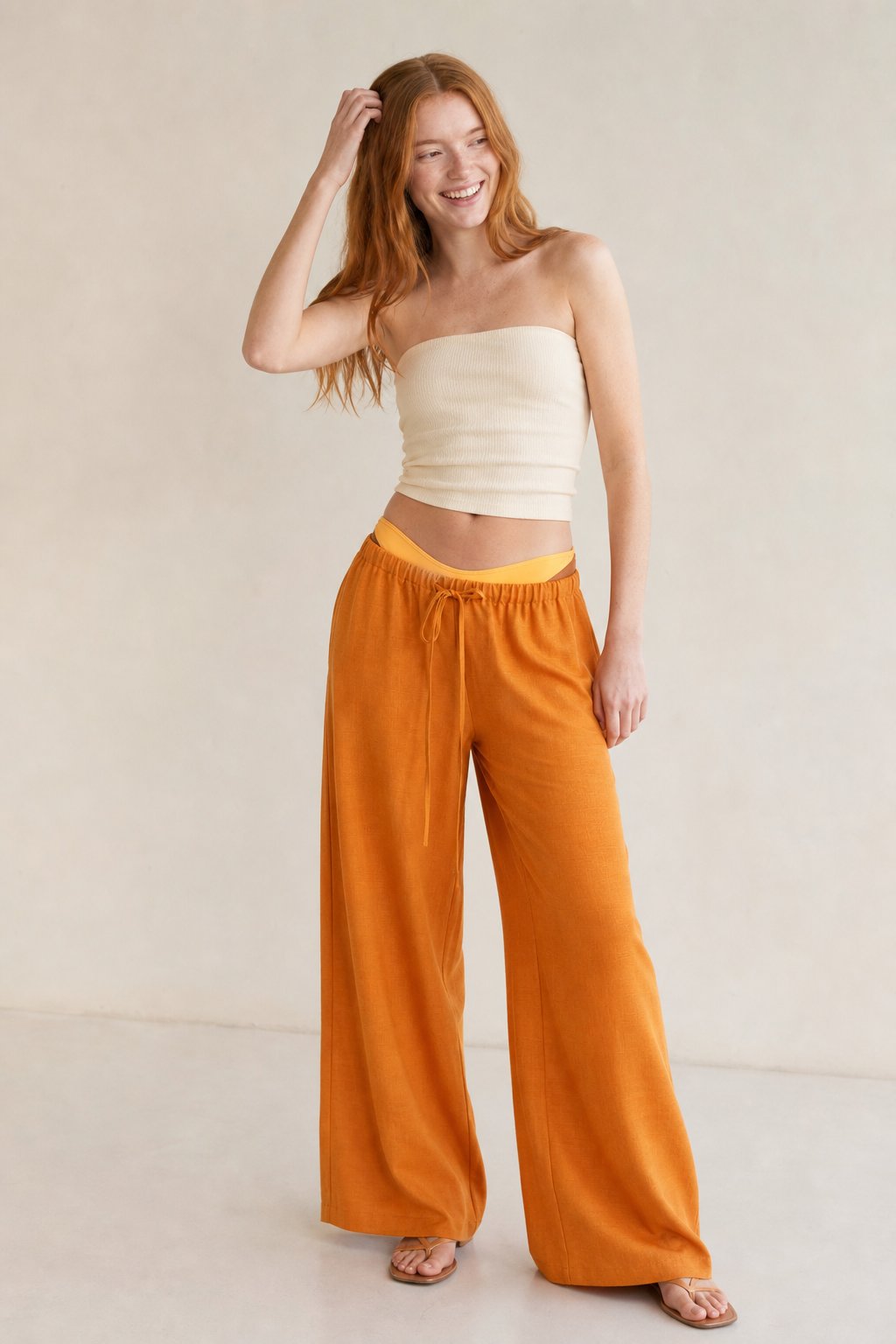 Solara Linen Drawstring Trousers — Orange, banana_republic product shot