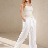 Solara Linen Drawstring Trousers — White, banana_republic product shot