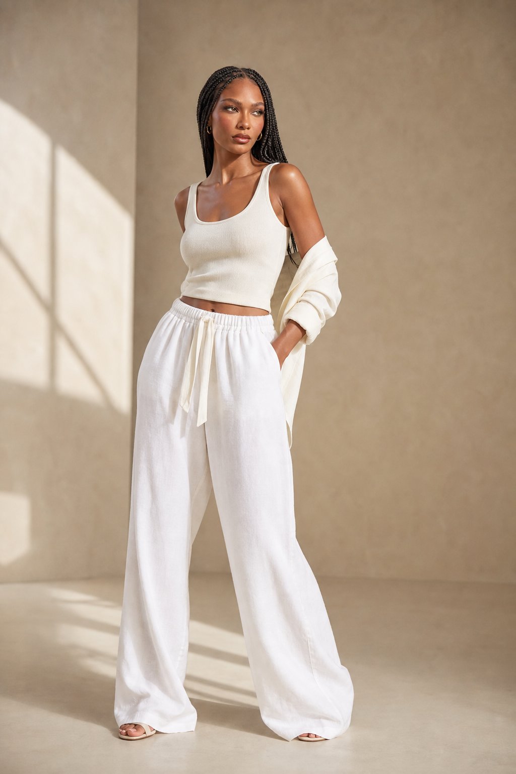 Solara Linen Drawstring Trousers — White, banana_republic product shot
