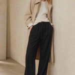 Solara Linen Drawstring Trousers — Black, banana_republic product shot