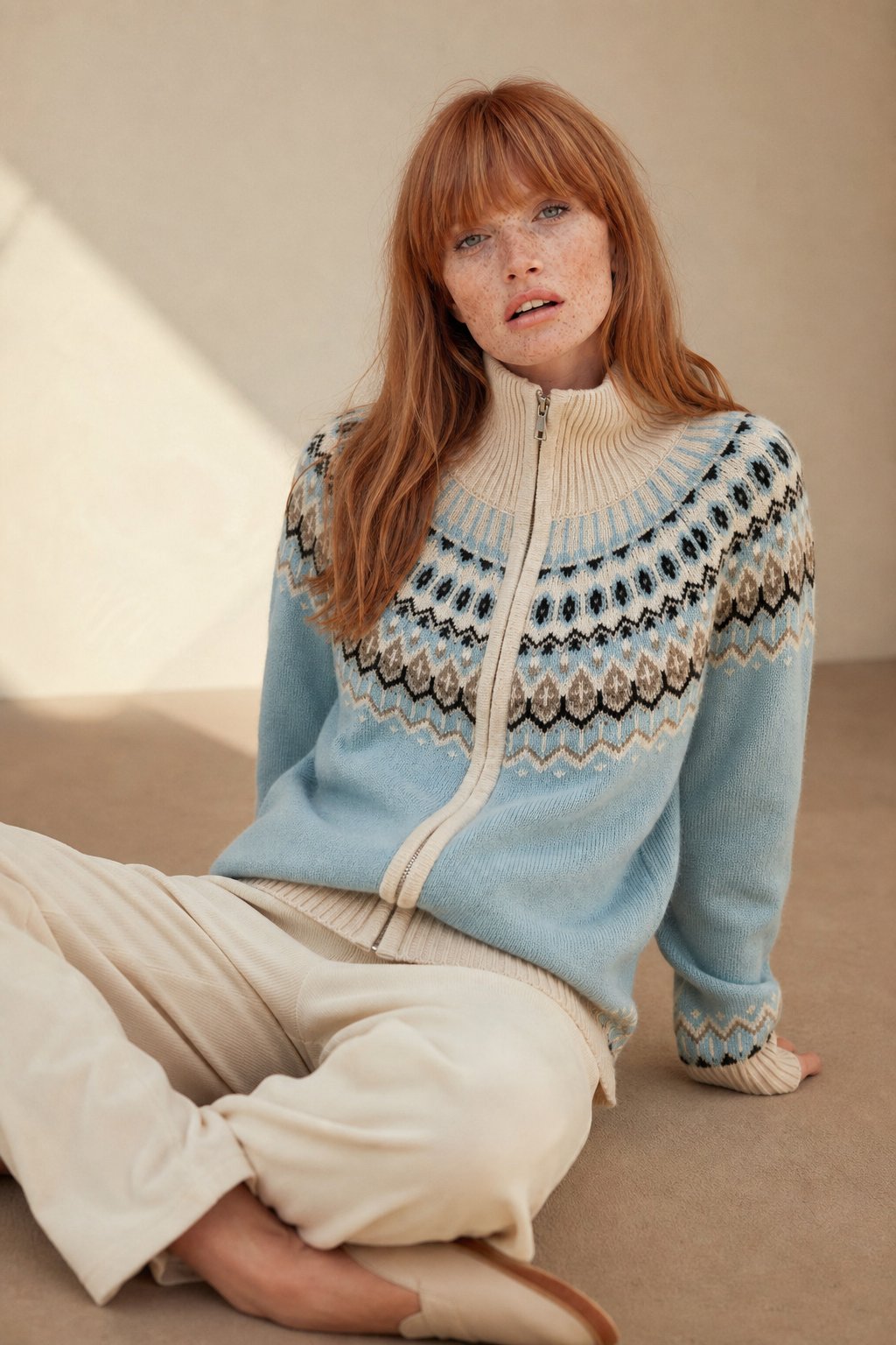 Strathan Cashmere Zip-Up — Sky, studio product shot