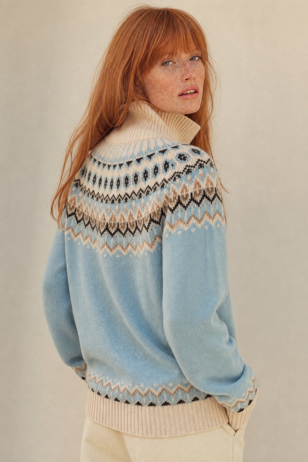Strathan Cashmere Zip-Up — Sky, studio product shot