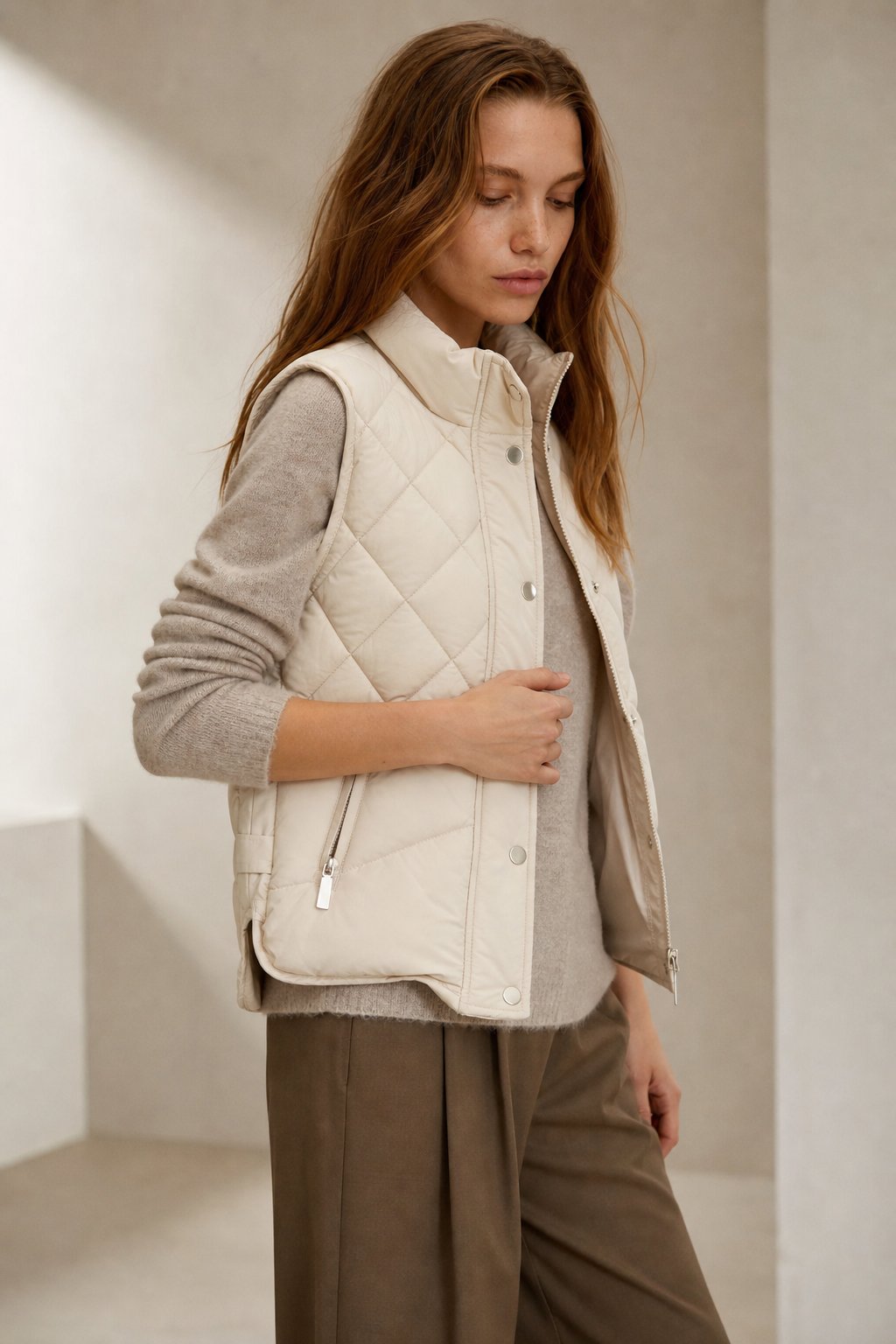 Tatum Quilted Vest — Biege, banana_republic product shot