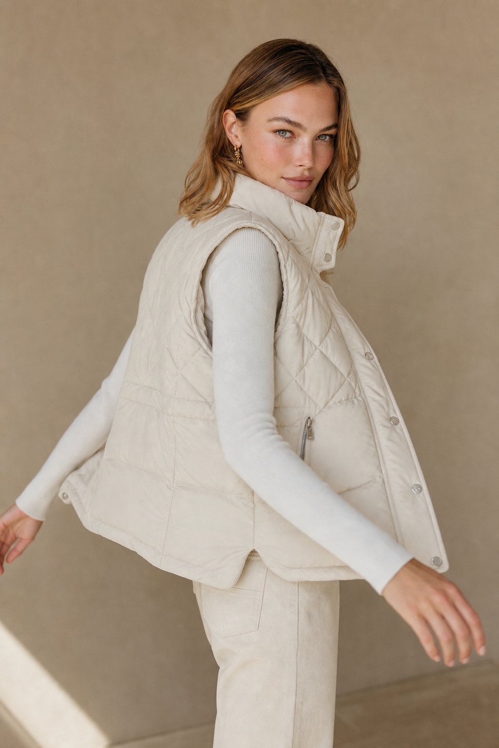 Tatum Quilted Vest — Biege, banana_republic product shot