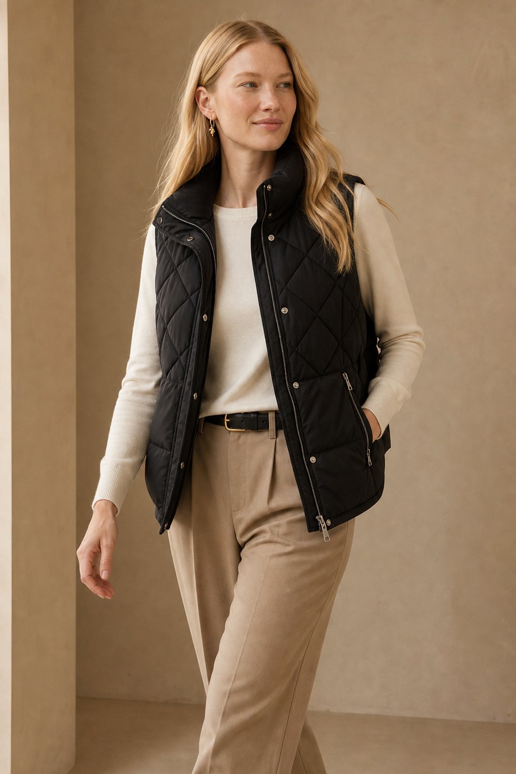 Tatum Quilted Vest — Black, banana_republic product shot