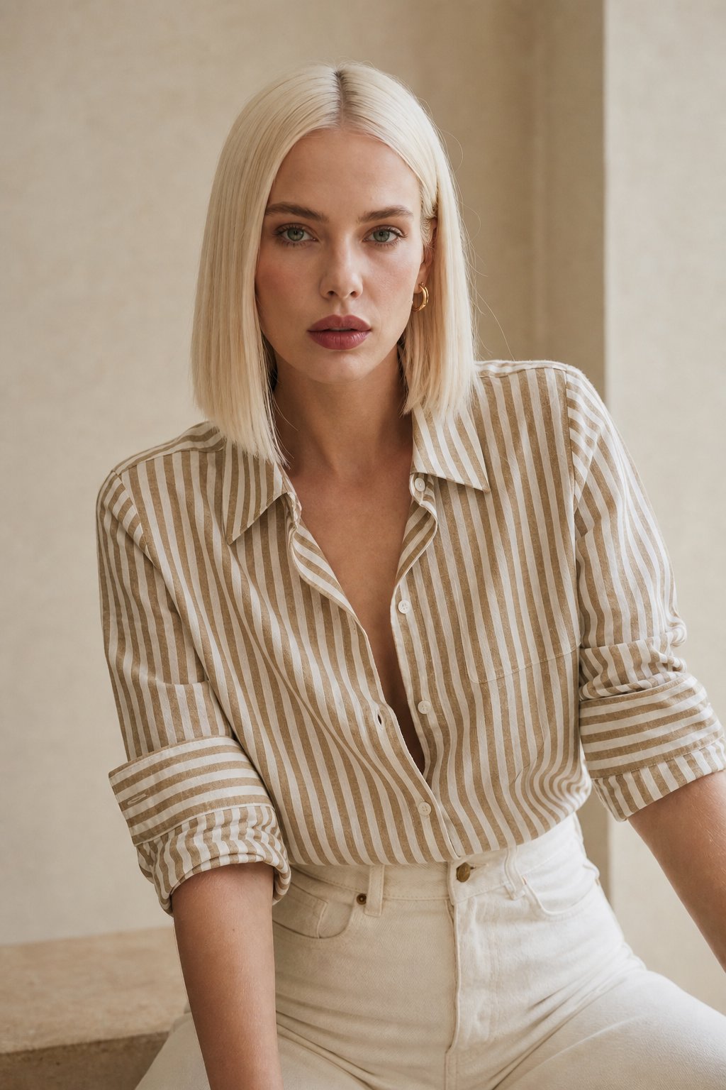 The Classic Stripe Linen Shirt — Coffee, banana_republic product shot
