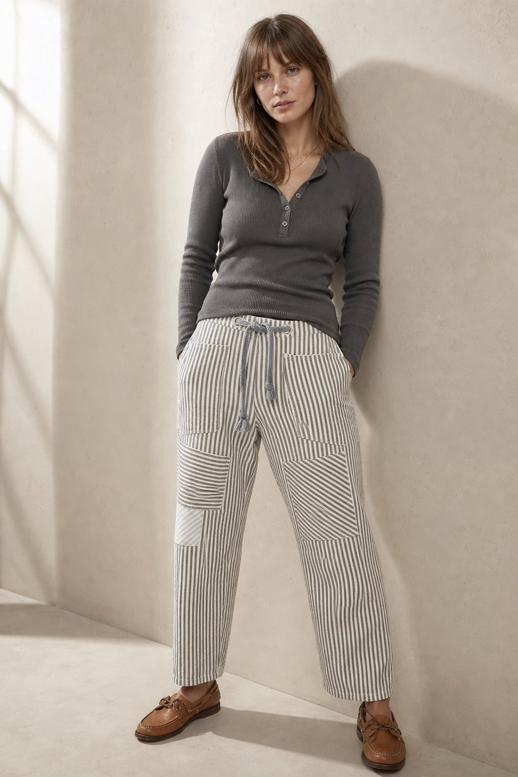The Cove Stripe Pant — White, banana_republic product shot