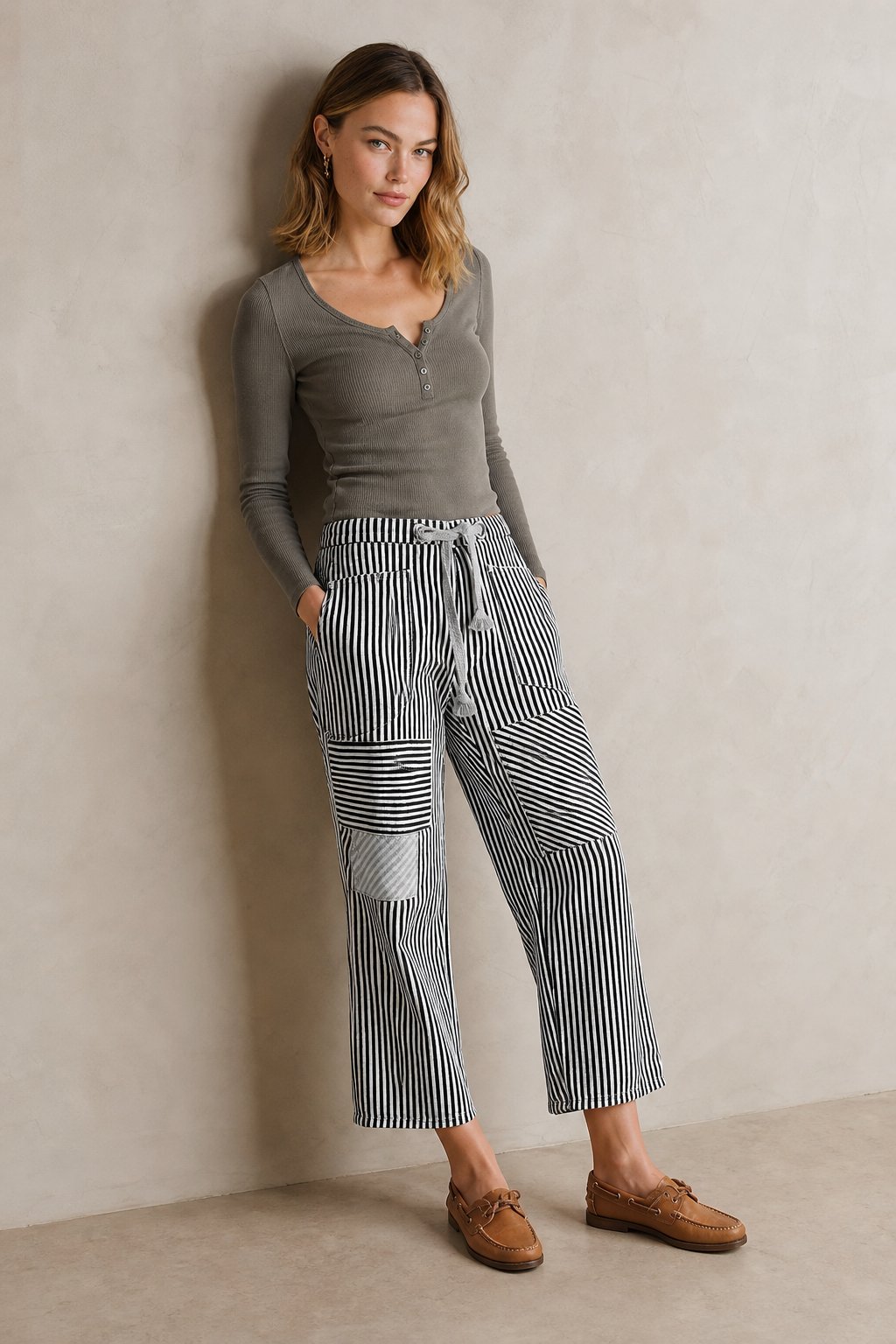 The Cove Stripe Pant — Black, banana_republic product shot