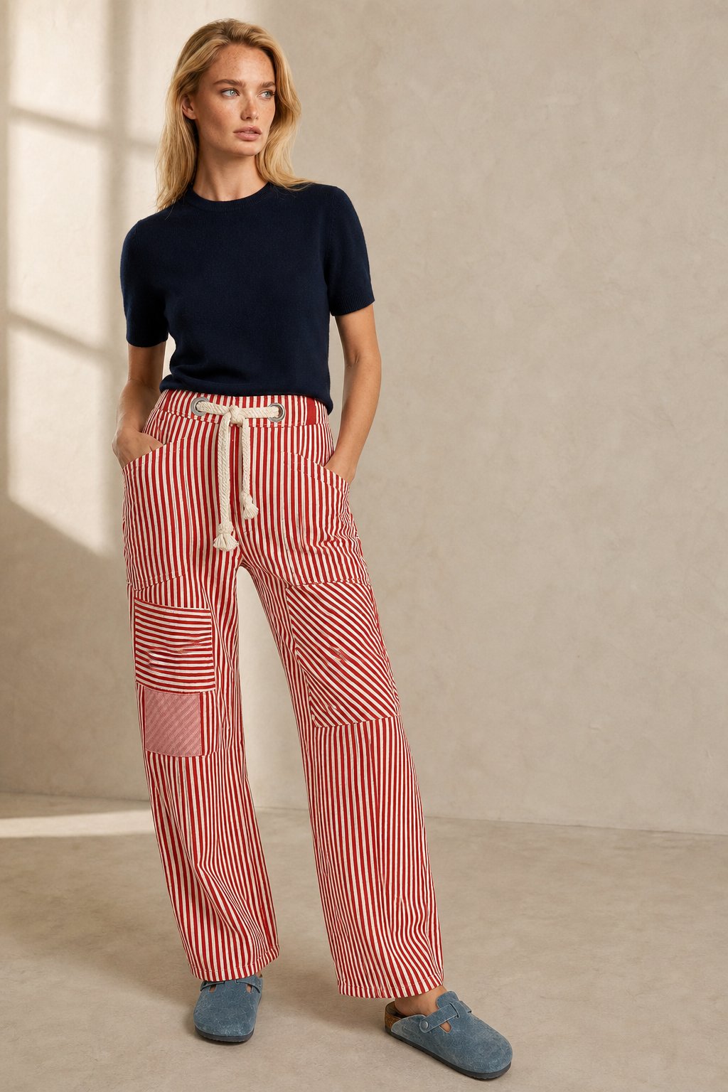 The Cove Stripe Pant — Red, banana_republic product shot