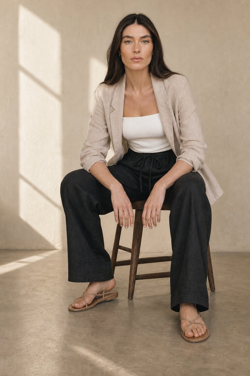 The Drawstring Straight Linen Pant — Black, banana_republic product shot
