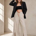 The Drawstring Wide Leg Pant — Beige, banana_republic product shot
