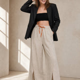 The Drawstring Wide Leg Pant — Beige, banana_republic product shot