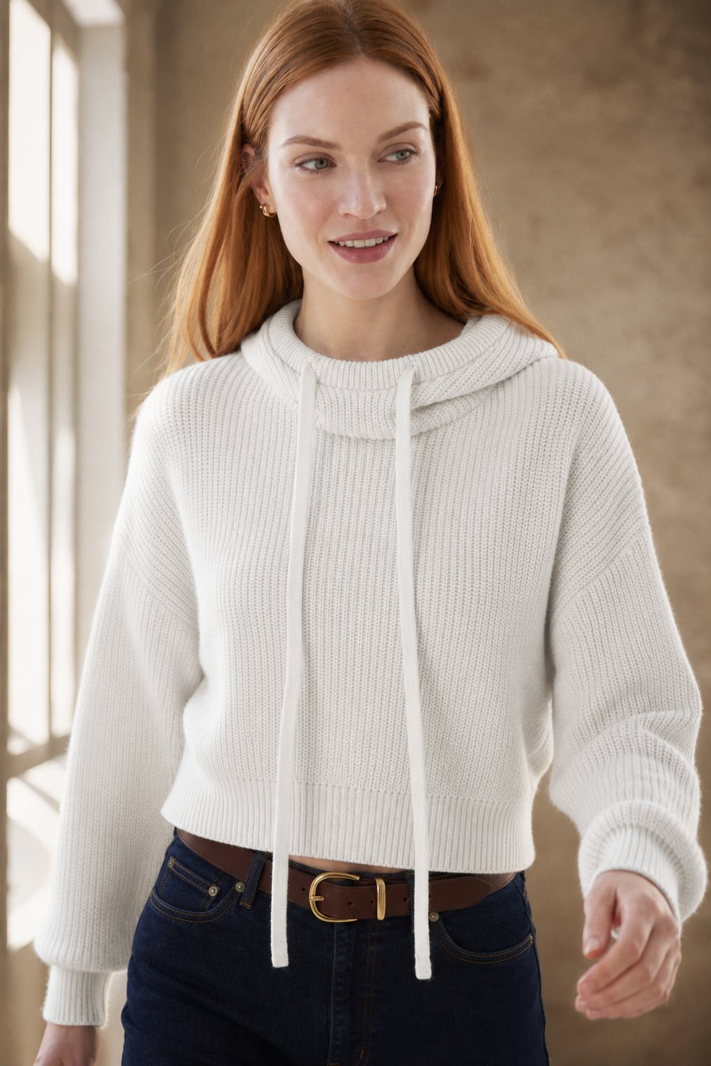 The East Coast Knit Hoodie — White, banana_republic product shot
