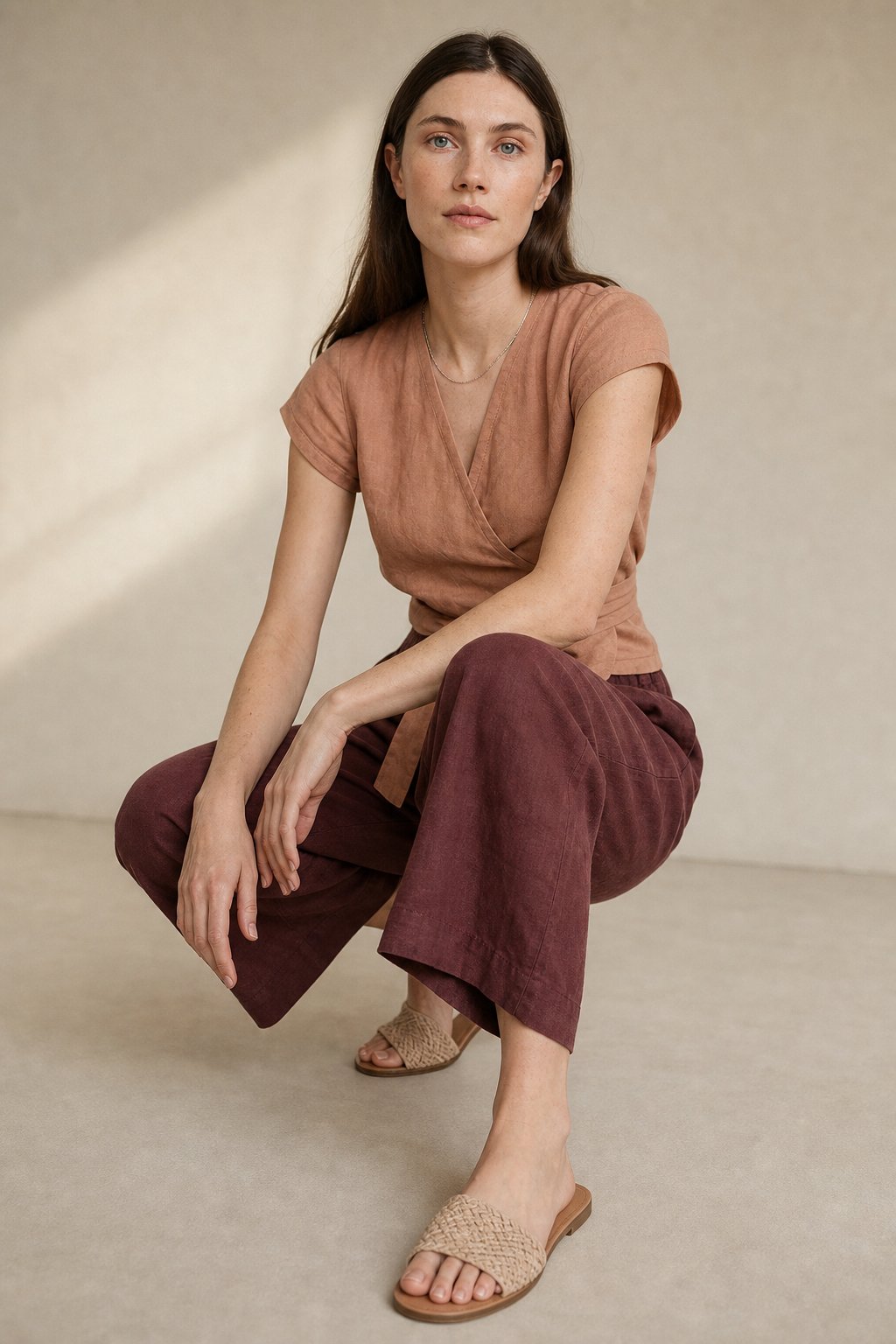 The Easy Wide Leg Linen Pant — Burgundy, banana_republic product shot
