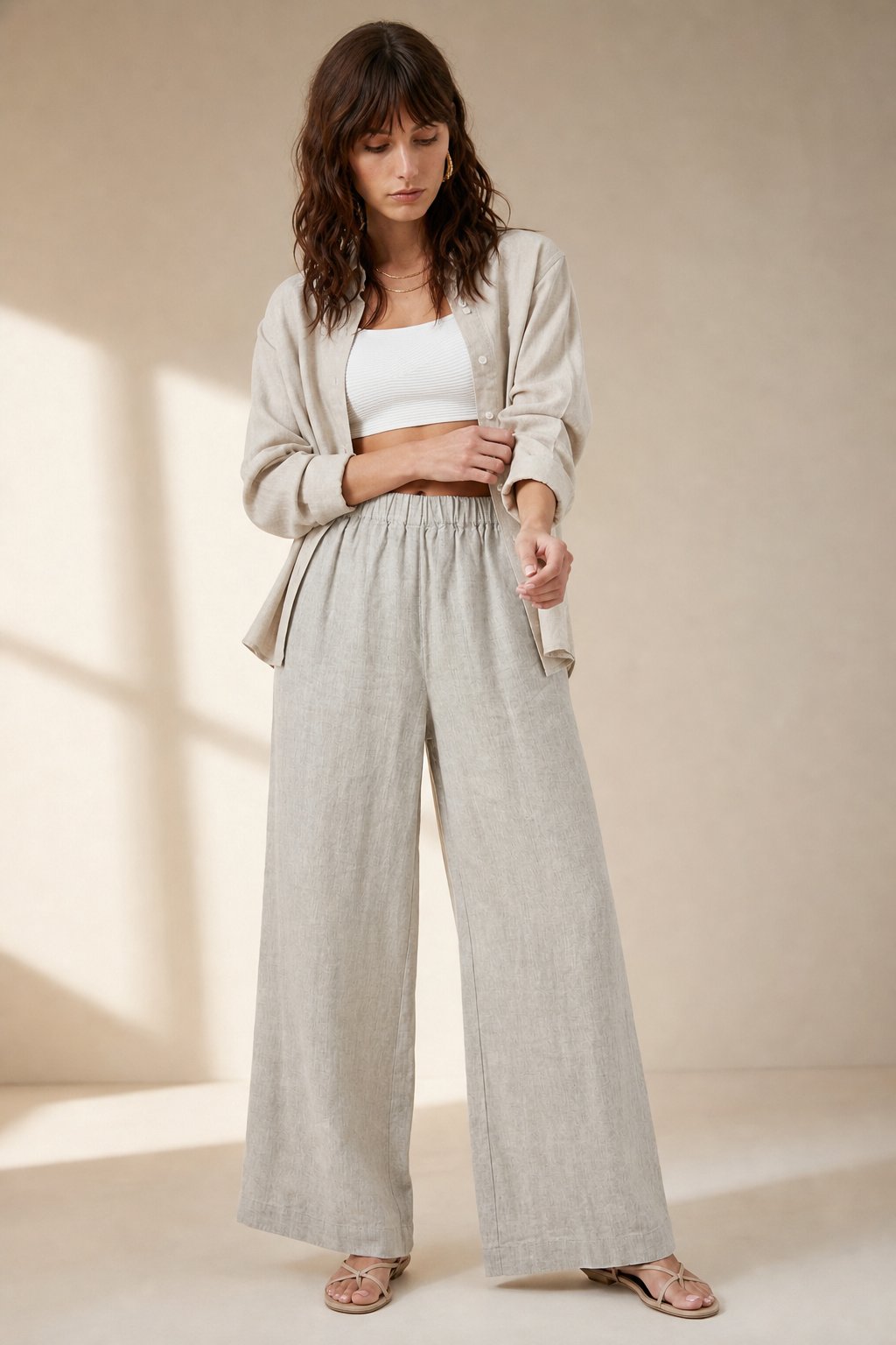 The Easy Wide Leg Linen Pant — Linen, banana_republic product shot