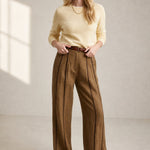 The Green Stripe Linen Wide Leg Pant — Khaki, banana_republic product shot