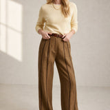 The Green Stripe Linen Wide Leg Pant — Khaki, banana_republic product shot
