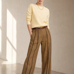The Green Stripe Linen Wide Leg Pant — Khaki, banana_republic product shot