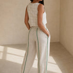 The Green Stripe Linen Wide Leg Pant — Beige, banana_republic product shot
