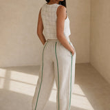 The Green Stripe Linen Wide Leg Pant — Beige, banana_republic product shot