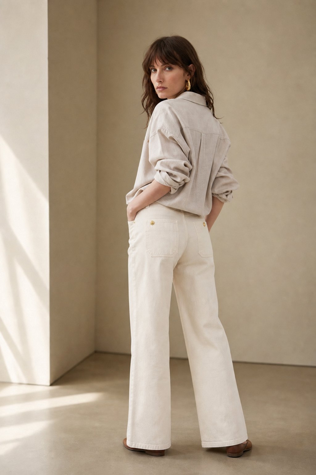The Icon Classic Wide-Leg Jean — Ivory, banana_republic product shot