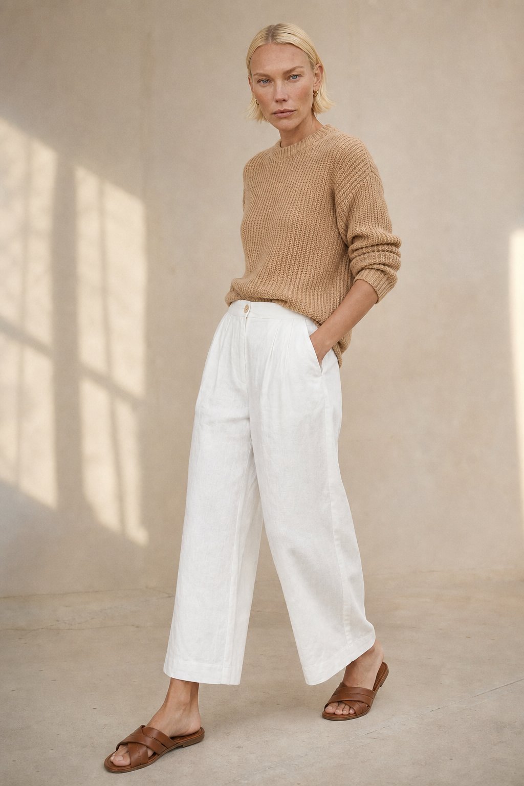 The Pleated Culotte Linen Pant — White, banana_republic product shot