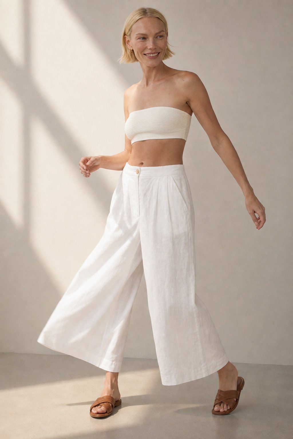 The Pleated Culotte Linen Pant — White, banana_republic product shot