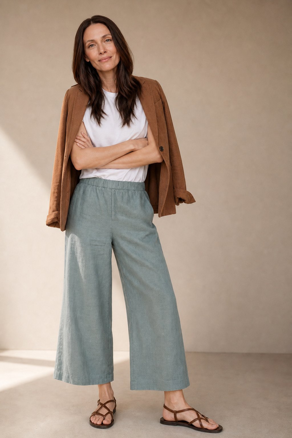 The Pleated Wide Leg Linen Pant — Teal, banana_republic product shot