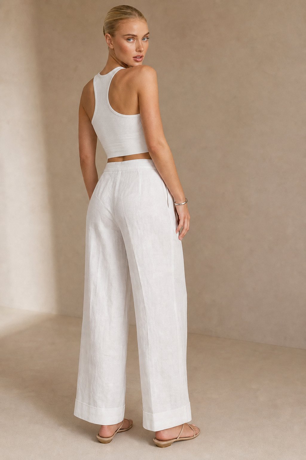 The Pleated Wide Leg Linen Pant — White, banana_republic product shot