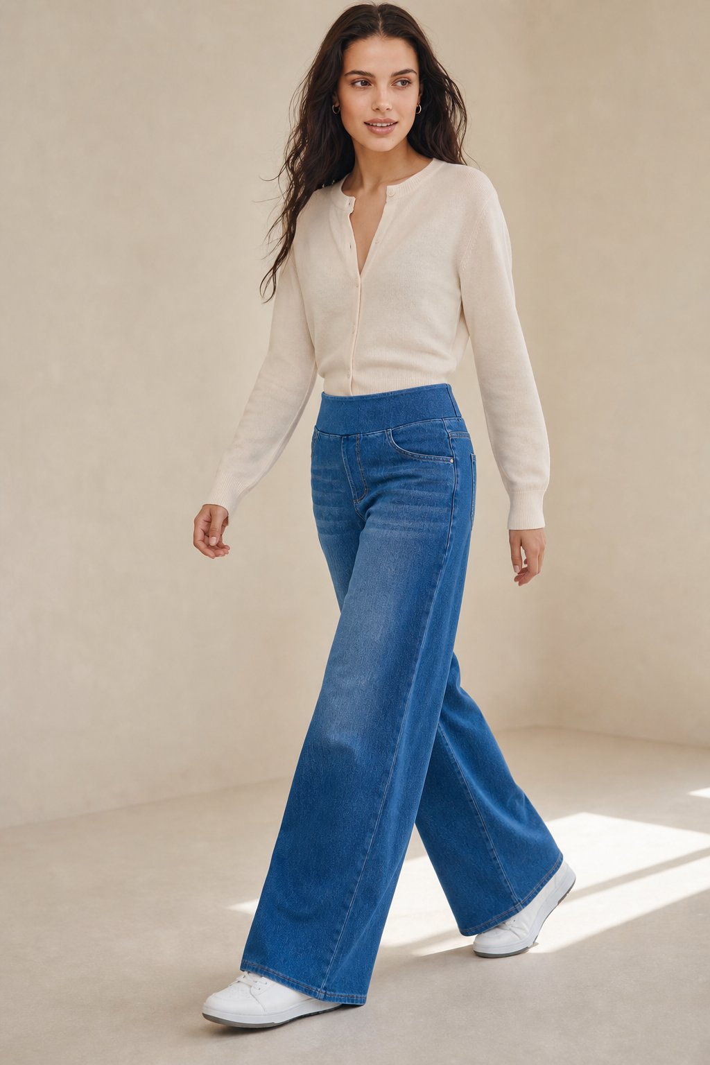 The Pull-On Wide Leg Jean — Blue, banana_republic product shot