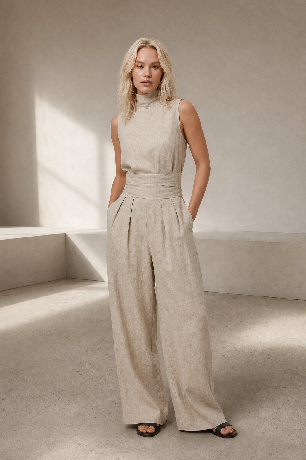 The Sandstone Linen Easy Set — Beige, banana_republic product shot