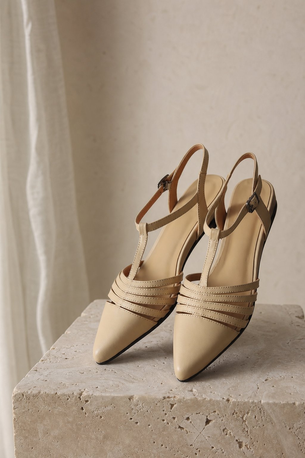 Tusancy Italian Leather Traveler Low Heel — Beige, studio product shot