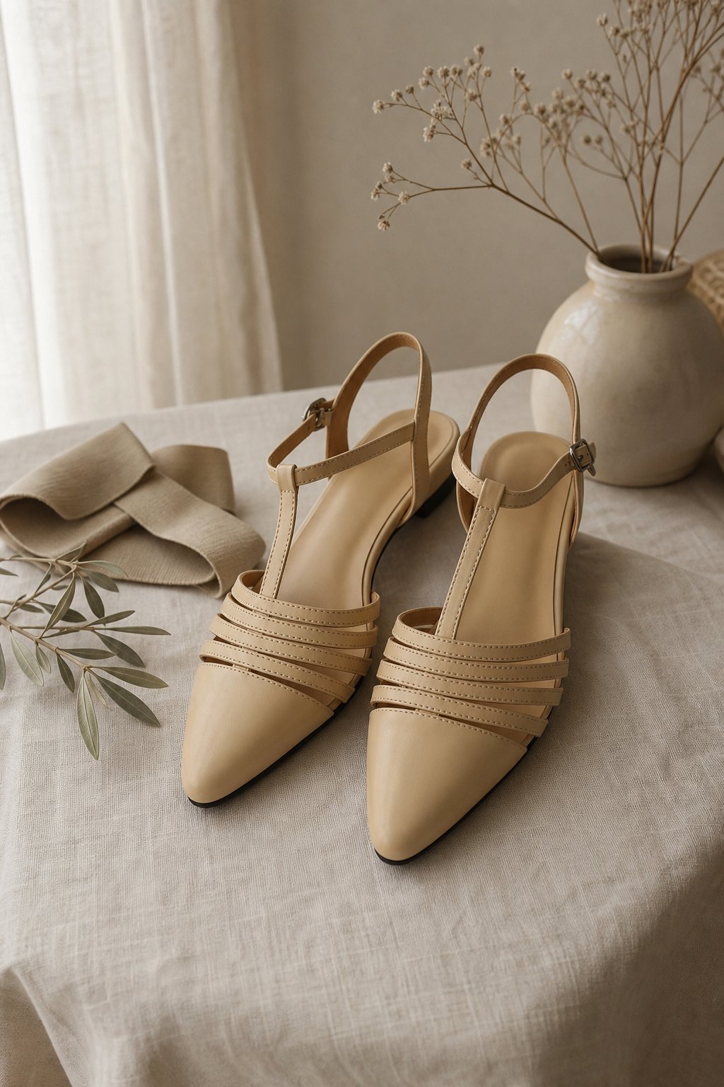 Tusancy Italian Leather Traveler Low Heel — Beige, studio product shot