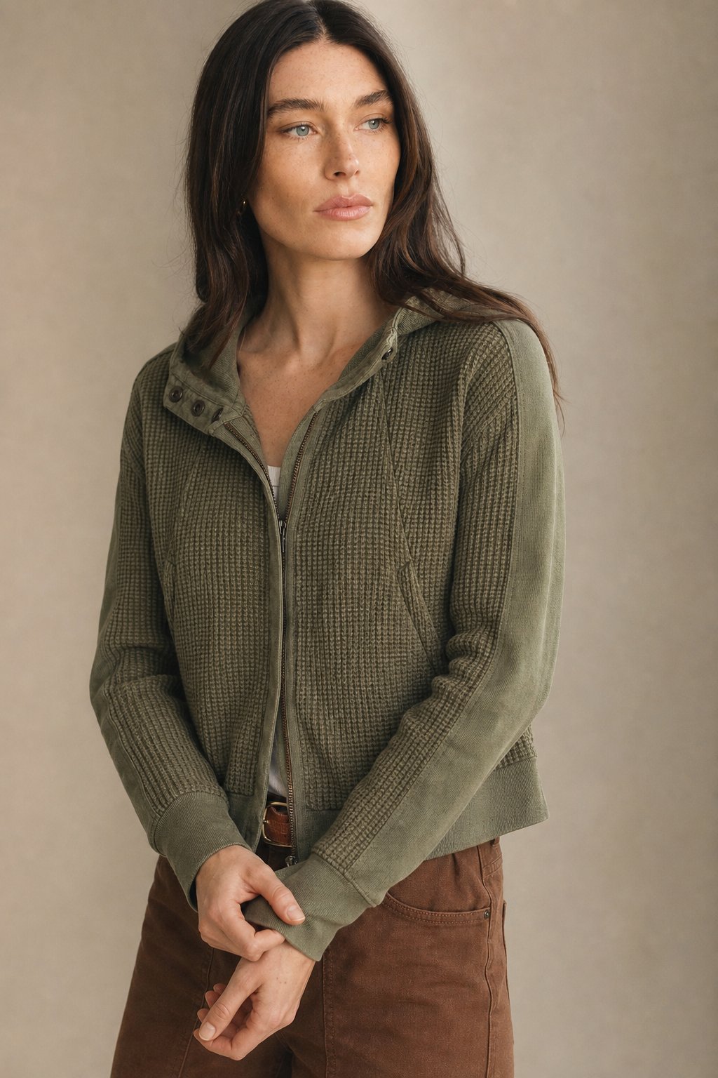 Uptown Waffle Hoodie — Pine, banana_republic product shot