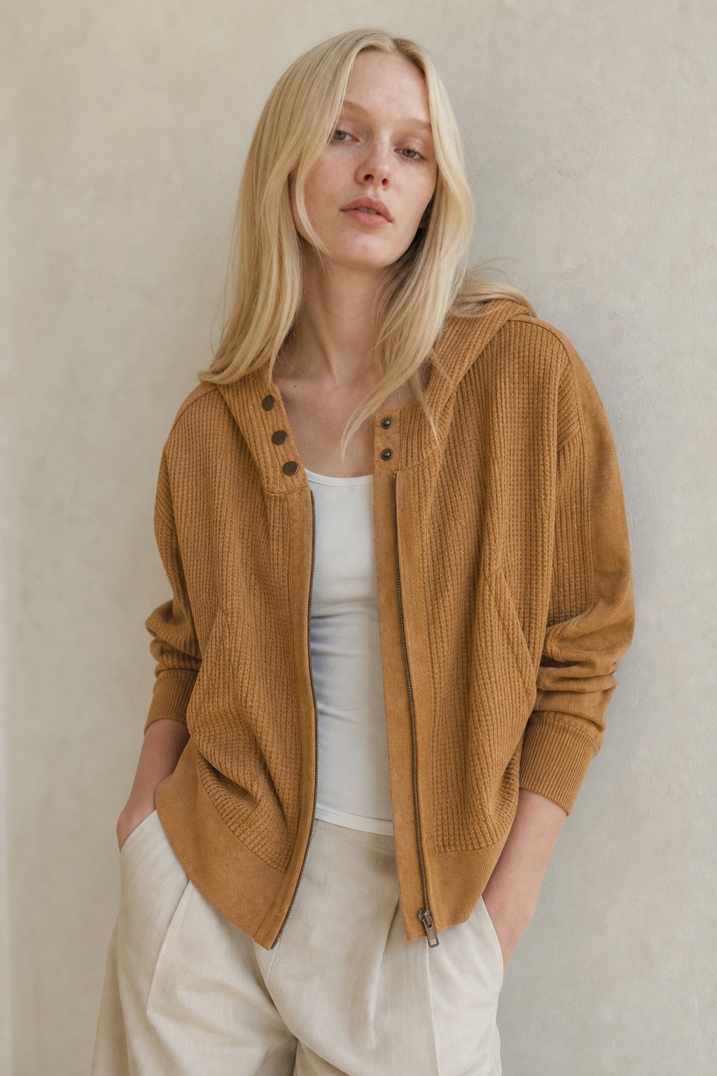Uptown Waffle Hoodie — Sand, banana_republic product shot