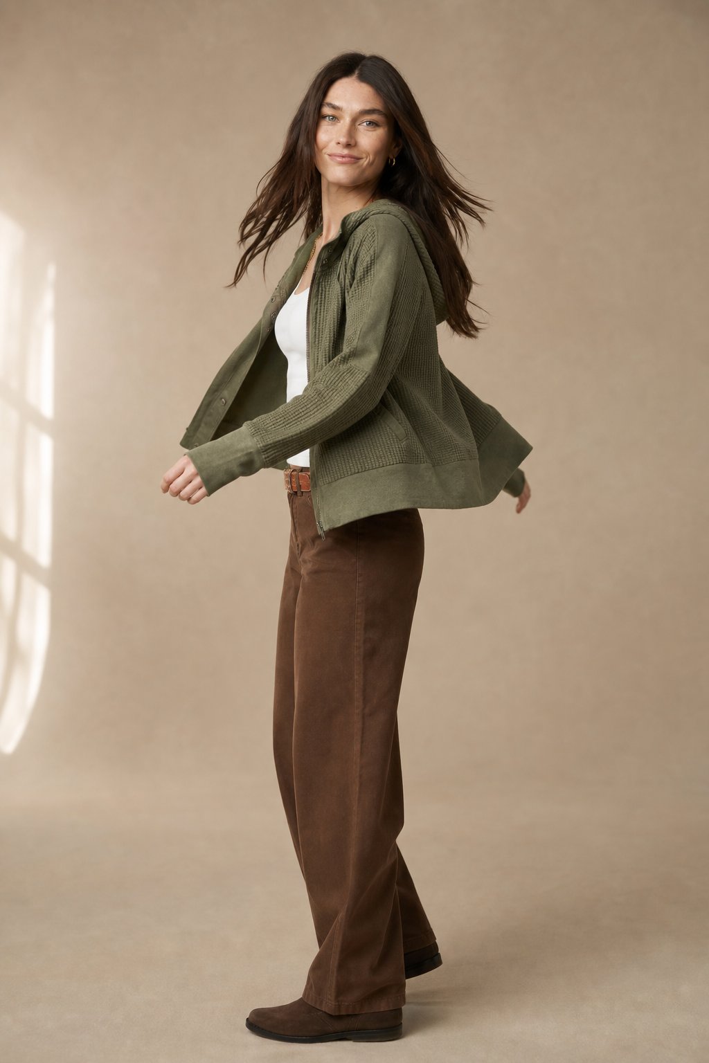 Uptown Waffle Hoodie — Pine, banana_republic product shot