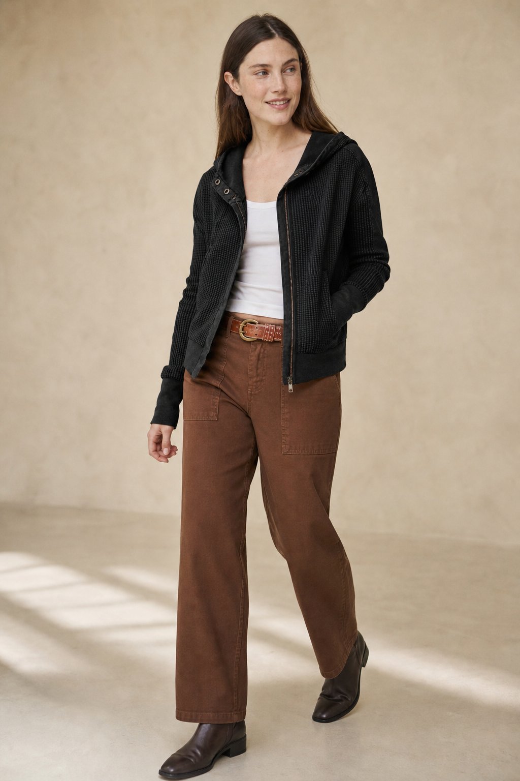 Uptown Waffle Hoodie — Black, banana_republic product shot