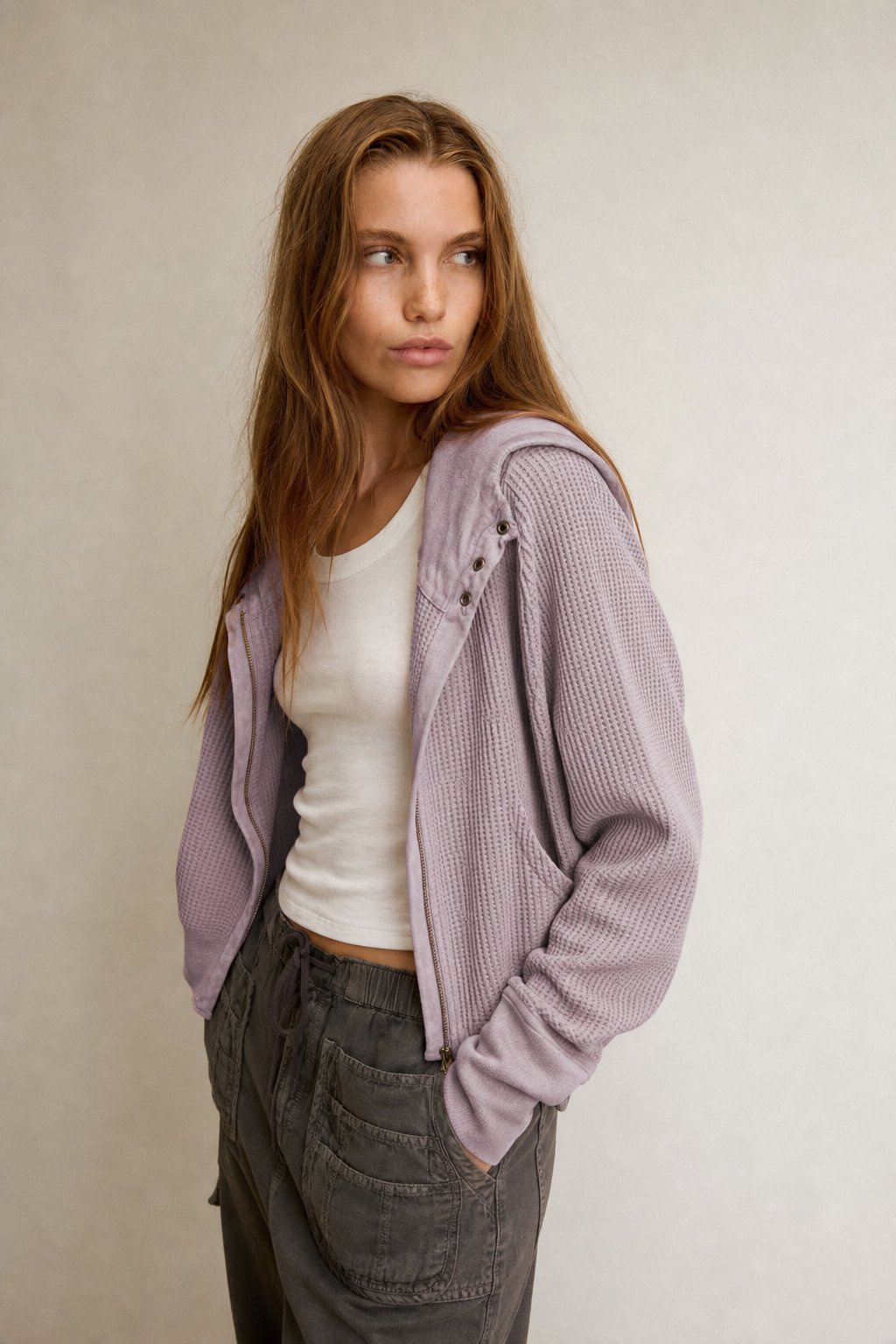Uptown Waffle Hoodie — Lavender, banana_republic product shot