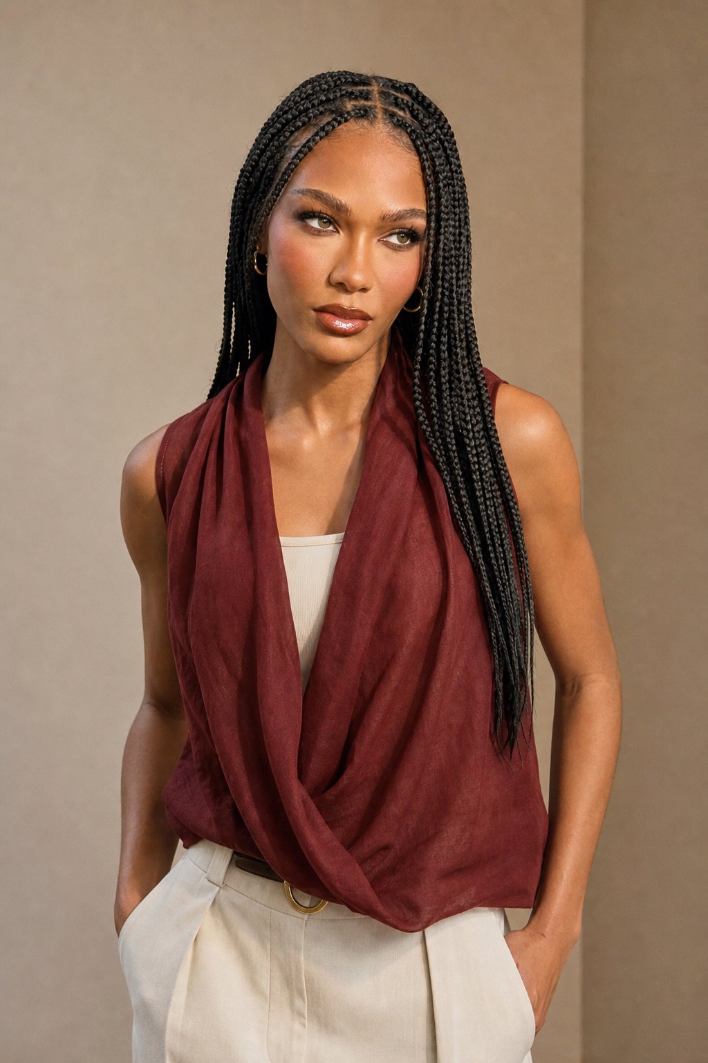 Valienne Drape Linen Vest — Burgundy, banana_republic product shot