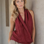 Valienne Drape Linen Vest — Burgundy, banana_republic product shot