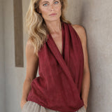 Valienne Drape Linen Vest — Burgundy, banana_republic product shot