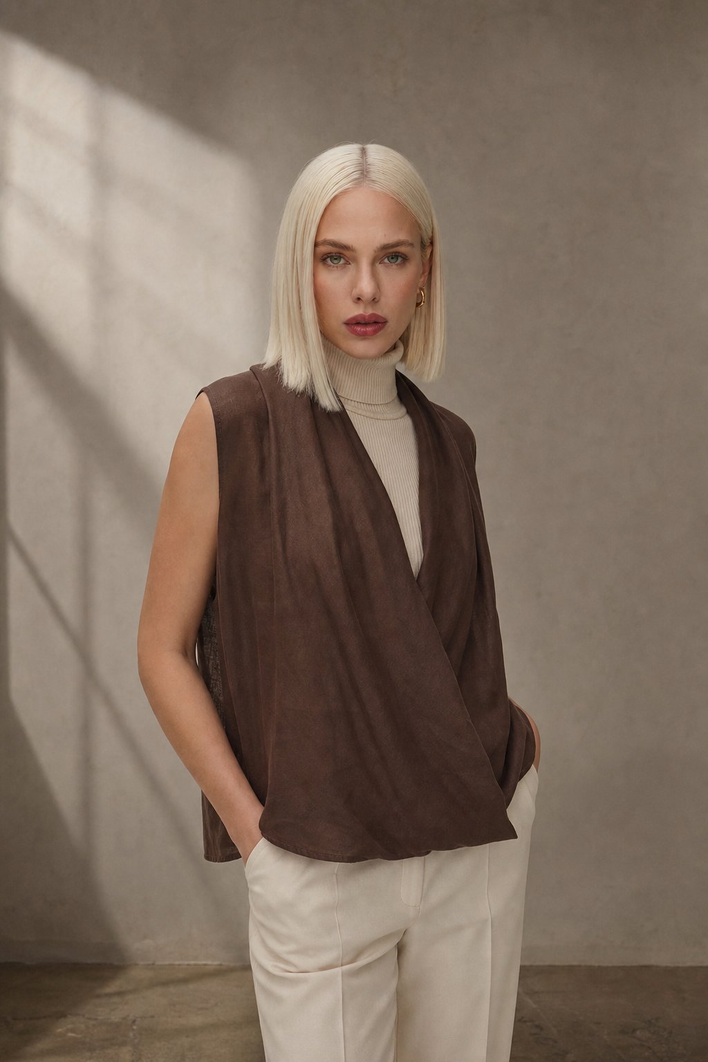 Valienne Drape Linen Vest — Coffee, banana_republic product shot