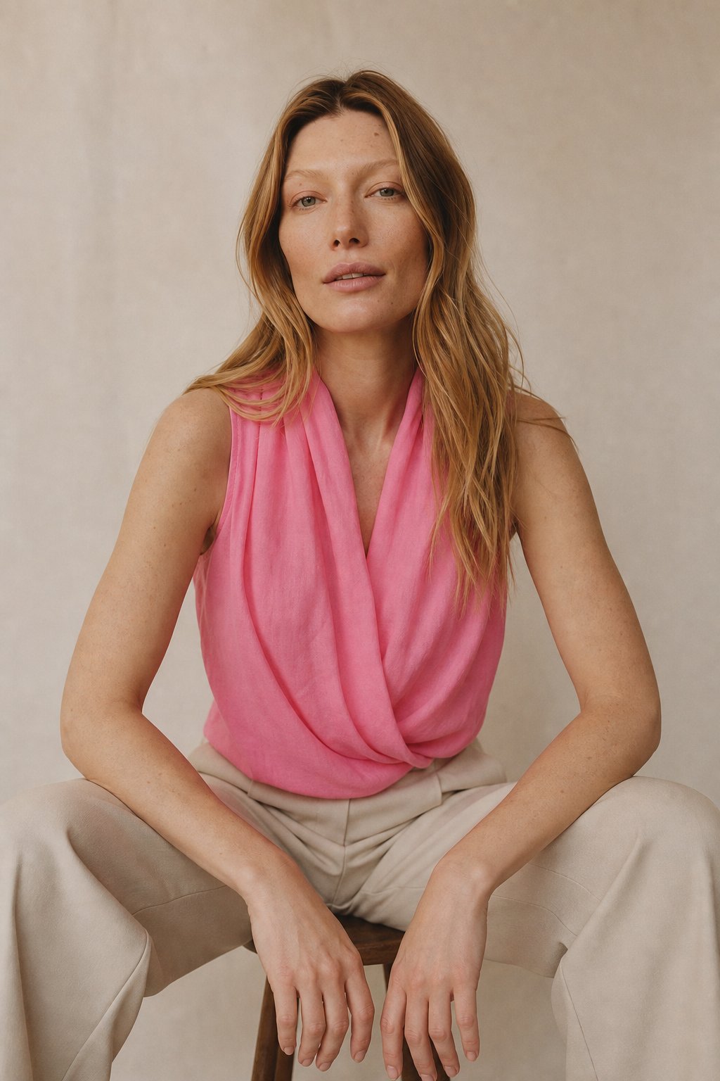 Valienne Drape Linen Vest — Pink, banana_republic product shot