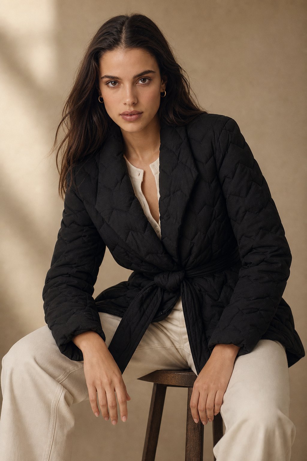 Vanessa Quilted Wrap Coat — Black, banana_republic product shot
